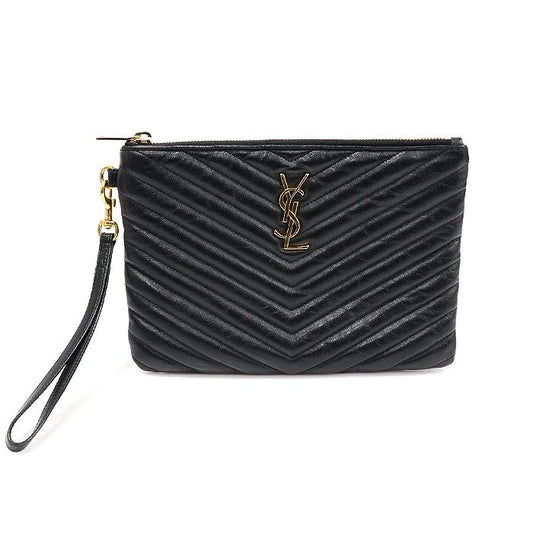 SAINT LAURENT ブラックマトラッセクラシックモノグラムスモールストラップポーチクラッチ379039 123450056