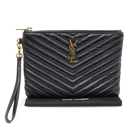 SAINT LAURENT ブラックマトラッセクラシックモノグラムスモールストラップポーチクラッチ379039 123450056