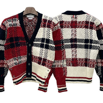 THOM BROWNE ドニゴール タータン ストライプ カーディガン レッド stamp: MKC431F Y1506 960 123467332