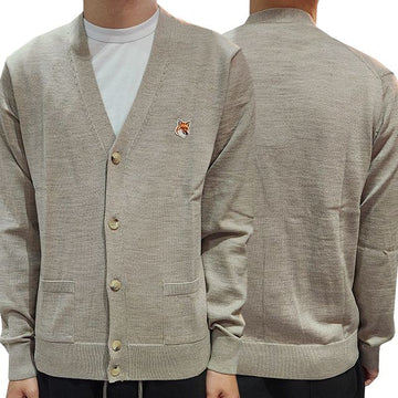 MAISON KITSUNE フォックスヘッドパッチクラシックカーディガンベージュメランジ (GU00542KT1036 H250) 123468162