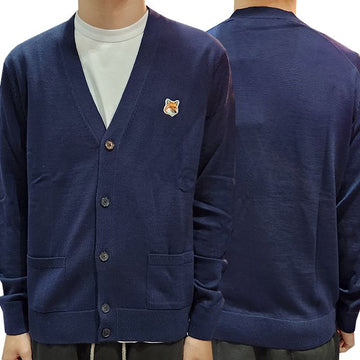 MAISON KITSUNE クラシックカーディガンにフェックスヘッドパッチ ネイビー (GU00542KT1036 P480) 123468191