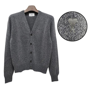 AMI Heart Logo Cashmere Wool Cardigan Header Grey 123468473