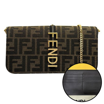 FENDI FFジャカードロゴグラフィーチェーンショルダーバッグブラウン stamp: 8BS076 AD23 F1BA1 123470023