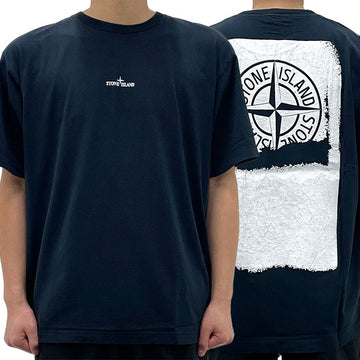 STONE ISLAND SCRATCHED PAINT ONE ロゴ プリント 半袖Tシャツ ネイビー (80152RC89 V0020) 123473854