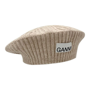 GANNI ルーズウールリブニットベレー帽 サンド stamp: A4430 196 123474264