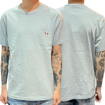 MAISON KITSUNE トリカラー フォックス パッチ ポケット 半袖 Tシャツ ブルー ヘイズ メランジ (FM00120KJ0010 H429) 123476058