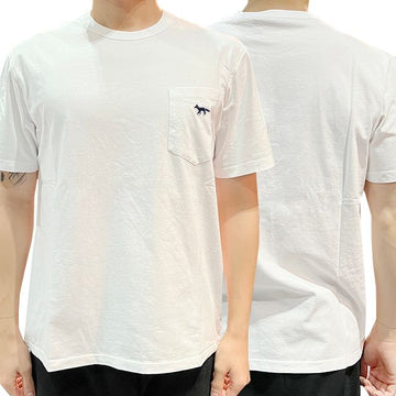 MAISON KITSUNE ネイビー フォックス パッチ ポケット 半袖 Tシャツ ホワイト (HM00136KJ0008 P100) 123476556