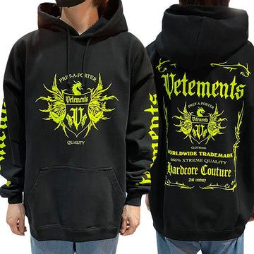 VETEMENTS Gothic Logo Lettering Neon Print Hoodie Schwarz 21FW UA52TR900X BLACK NEON YELLOW 123481130