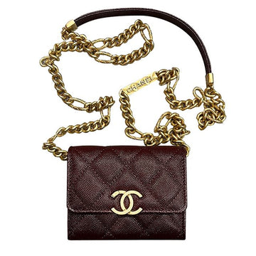 CHANEL Caviar CC Logo Geldbörse mit Kette in Burgunderfarbe 123481668