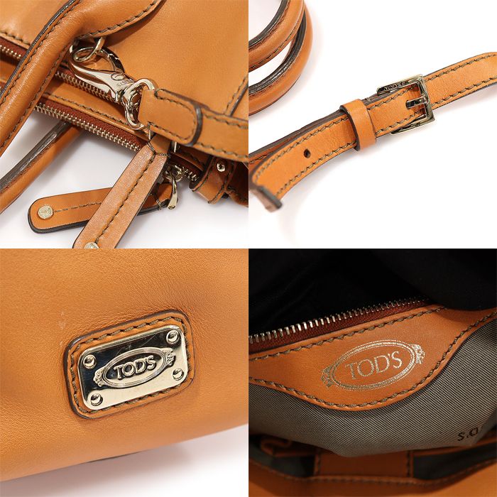 Tods Brown Leather Gold-tone D-Styling Double Zip 2-WAY 201