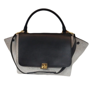 CELINE Graue schwarze zweifarbige Leder Tasche mit goldfarbener Schnalle trapezförmige Tote 2way 174683 123524976