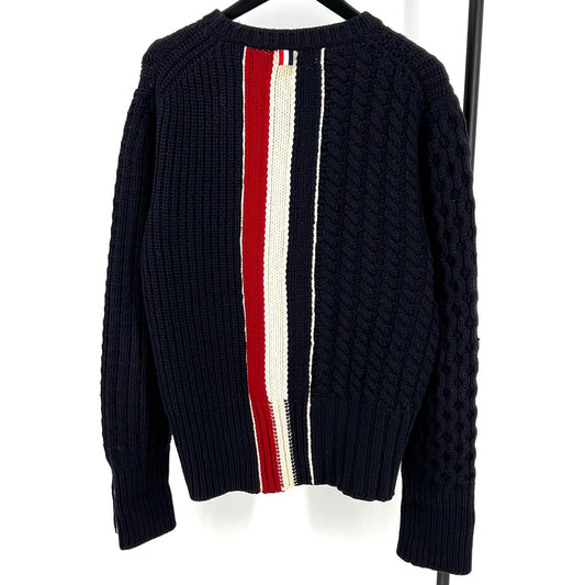 Thom Browne Back Stripe Cable Knit Navy (MKA158A) 123550559