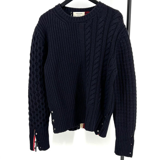 Thom Browne Back Stripe Cable Knit Navy (MKA158A) 123550559
