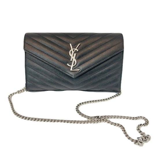 Saint Laurent YSL 377828 Black Monogram Matelassé Cassandra Medium Silver Chain Crossbody Bag 123681045