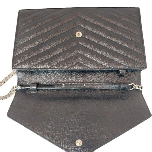 Saint Laurent YSL 377828 Black Monogram Matelassé Cassandra Medium Silver Chain Crossbody Bag 123681045