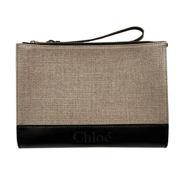 CHLOE センス ロゴ リネン レザー ポーチ クラッチバッグ ブラック stamp: CHC23SP869J90 001 123768935