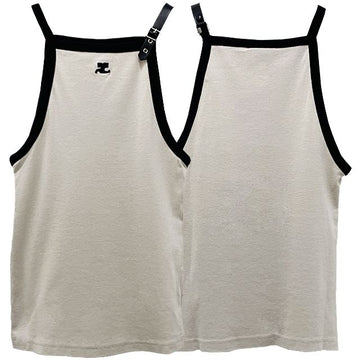 COURREGES クレジュ ロゴ コントラスト タンク トップ ライムストーン ブラック (124JDE067JS0070 B093) 123778191