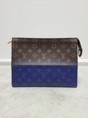 LOUIS VUITTON X キムジョーンズ ブルー モノグラム スプリット クラッチバッグ 26.5×20 123789818