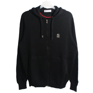 Brunello Cucinelli 25SS Cotton Knit Hoodie Zip-Up with Embroidered Logo Black M29200416G C101 123834740