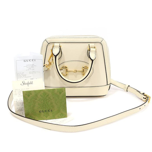 Gucci 640716 White Leather Horsebit 1955 Mini Top Handle Bag 2WAY 123851789