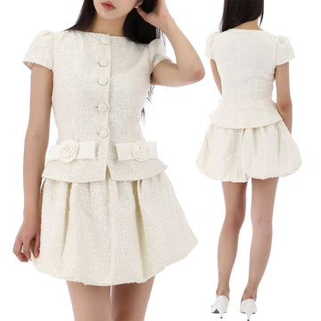 SELF-PORTRAIT 25SS Bouclé Schleifendetails Minikleid CREME RS25033SC 123903889