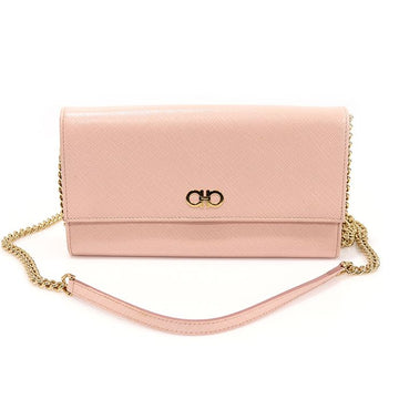 SALVATORE FERRAGAMO 22 C506 ピンク サフィアーノ レザー ゴールド ダブル ガンチーニ フラップ WOC チェーン クロスバッグ 123908319