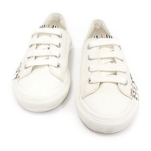 Burberry 80385001 Optic White Gabardine Fabric Icon Stripe Print Kids Sneakers 29 123908450