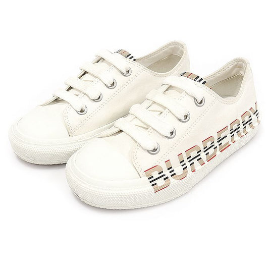 Burberry 80385001 Optic White Gabardine Fabric Icon Stripe Print Kids Sneakers 29 123908450