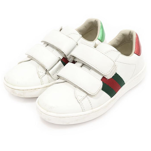 Gucci White Leather WEB Ace Velcro Kids Sneakers 27 123908482