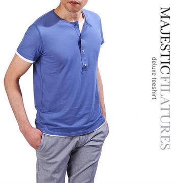 MAJESTIC FILATURES Majestic 15S 04 004 034 Layered Henley Neck T-Shirt 124118332
