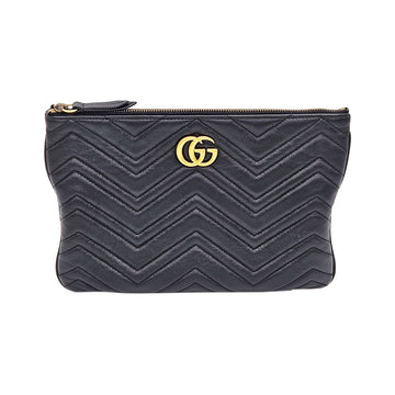 GUCCI 525541 ブラックマトラッセ シェブロン GG マモン ポーチ クラッチ 124345473