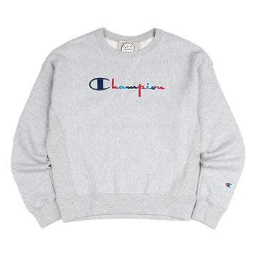 Champion Reverse Weave 3-Color Script Logo Women's Crewneck Oxford Gray 118695515 [P]