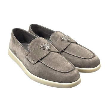 Prada Men's Triangle Logo Suede Loafers Gravel Gray 124405295