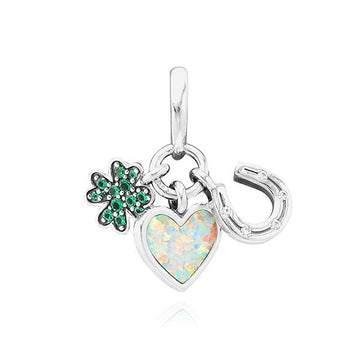 PANDORA Fleur de Lis Vierblättriges Kleeblatt Herz & Hufeisen Triple Anhänger Silber Charm 792755C01 71928450