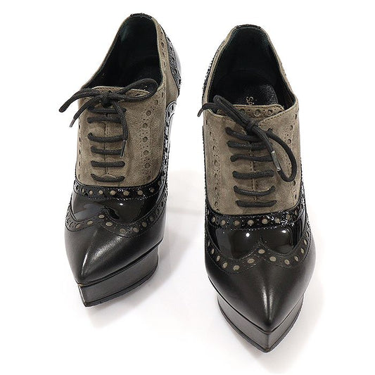 SAINT LAURENT Schwarze Leder und braune Wildleder Oxford Damen Pumps 36.5 124411659