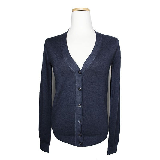 Prada Navy Blue Virgin Wool Knit Cardigan 44 124427996