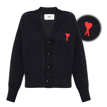 AMI Heart Logo V-Neck Cardigan Black 24FW 160433157 [P]