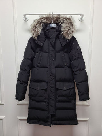 MOOSE KNUCKLES Schwarze Silberfeder Alberta Damen-Padding-Jacke 124442274