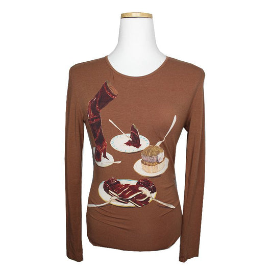 ISSEY MIYAKE FETE Coffee Brown Print Top 2 124507937