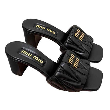 Miu Miu Materasse Logo Napa Leather Mule Pumps Sandals Black (5XX657 88T F0002) 124526578