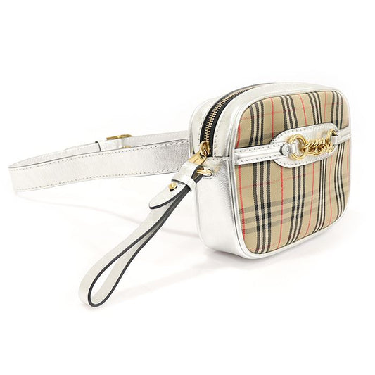 BURBERRY 1983 チェック シルバー レザー ゴールドリンク バムバッグ ベルトバッグ 80073521 124590924