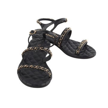 CHANEL G36934 Quilted Gold Chain Strap Sandals Size 35 34284-1 124604393