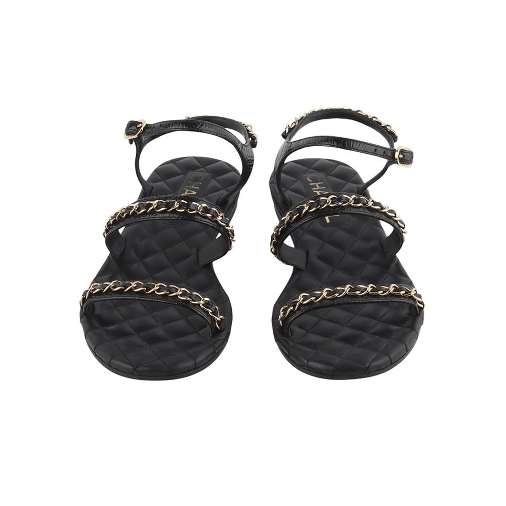 CHANEL G36934 Quilted Gold Chain Strap Sandals Size 35 34284-1