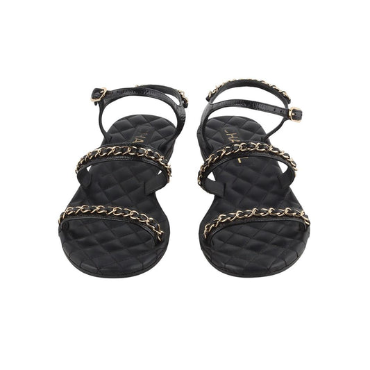 CHANEL G36934 Quilted Gold Chain Strap Sandals Size 35 34284-1 124604393