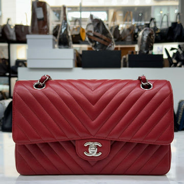 CHANEL Klassische Medium Chevron Rote Kaviar Silber A01112 22 124753247