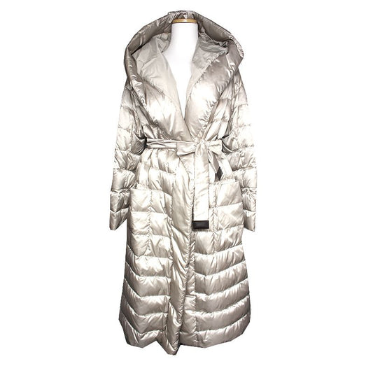 MAXMARA S リバーシブル ライトグレー グースダウン フード パディング コート 55 66 124898613