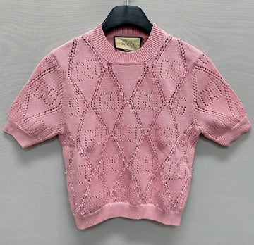 Gucci Womens GG Beads Short Sleeve Knit (44) 125026805