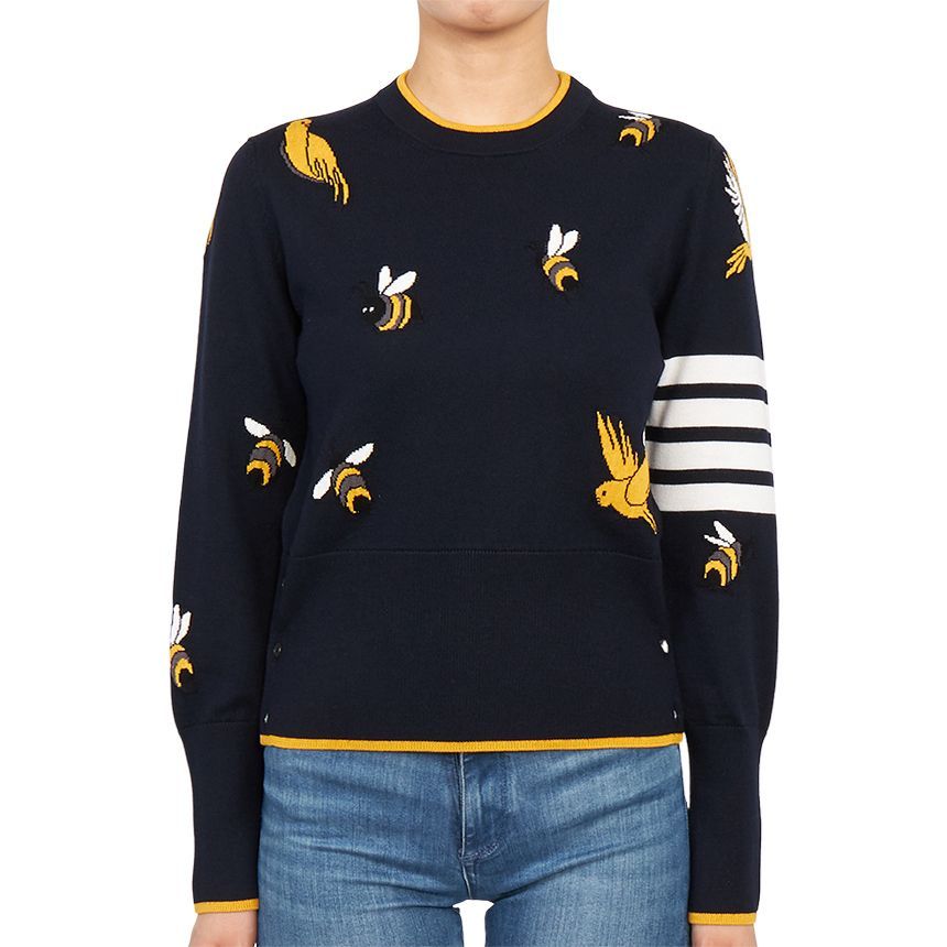 THOM BROWNE. NEW YORK / BIRD & BEE CREW KNIT/0/ウール/BLU/総柄/FKA416A-Y1002-482 Thom Browne Bird and Bee Women's Knit FKA416A Y1002 415 47632745