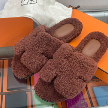 Hermes Ismir Shearling Sandals Brown 125256508