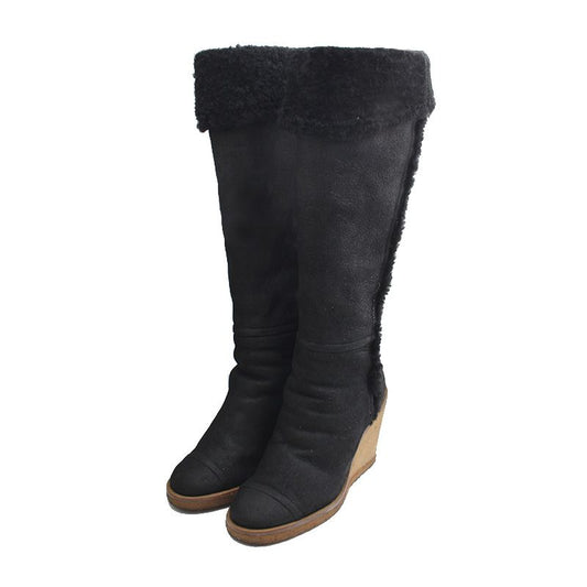 CHANEL Muster Schwarz Wedge Stiefel 240 125265051